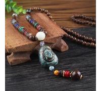 HXSCOO Vintage Népal Long Bouddhiste Mala Bois Perlé Pendentif & Collier Ethnique Bohème Boho Bouddha Lucky Jewelry for Femme Homme (Color : Style12)