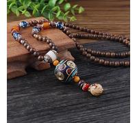 HXSCOO Vintage Népal Long Bouddhiste Mala Bois Perlé Pendentif Et Collier Ethnique Bohème Boho Éléphant Bouddha Chanceux Bijoux for Femmes Hommes (Color : 12)