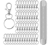 HXSEMAYIG Lot de 100 crochets de clés avec porte-clés, mousqueton pivotant en métal, pour la fabrication de clés, la fabrication de bijoux, l'artisanat (argent)