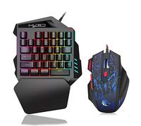 HXSJ J50 Clavier pour jeux à une main 35 touches Rétroéclairage LED Souris pour jeux avec câble et lumière de respiration 5 500 ppp Combo de 7 boutons de clavier et souris