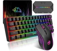 HXSJ V700 Ensemble Clavier et Souris de Jeu avec Adaptateur de Jeu,Clavier de Jeu à 60%,Disposition Compacte à 61 Touches,Rétroéclairage RVB,Souris à Capteur Optique,Jusqu'à 3600 DPI,pour PC,Mac-Noir