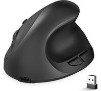 HXSJ X10 Souris verticale sans fil 2,4 G, moteur optique/conception ergonomique/réglage DPI en trois étapes/batterie au lithium rechargeable de 600 mAh intégrée, noire