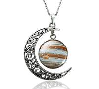 HXSZWJJ Terre Jupiter Soleil Planète étoiles Creux Crescent Moon Collier Cabochon en Verre Bijoux Faits Main Pendentif Bricolage Accessoires Femmes Coffret Cadeau (Metal Color : 3)