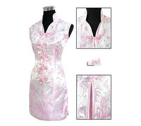 HXSZWJJ Traditionnelle Chinoise Dame Soie Cheongsam Qipao Prom Club Robe Totem Fleur (Color : Pink, Size : S.)
