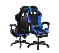 Hxtutglrp Chaise Gaming Ergonomique avec Haut-parleurs, Siège à Massage Lombaire, Repose-Pieds Rétractable, Dossier Inclinable 135°, Réglable en Hauteur, Accoudoirs Pivotants Noir Bleu