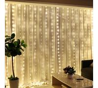 HXWEIYE Guirlande Lumineuse Blanc chaud, Rideau Lumineux 300 LED 3m*3m,8 Modes d'Eclairage USB Télécommande Guirlande avec Minuterie pour Salle, Fenêtre, Mariage, Fête, Noël