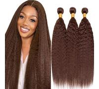 Hxxcoup Bundles Human Hair Bundles Kinky Straight Bresilienne Tissage Cheveux Humain Real Hair #4 Chocolate Brown Double Weft 100g/pc 300g Total 100% Brazilian Remy Hair 30 32 34 Pouce