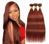 Hxxcoup Extensions de cheveux humains brésiliens vierges Remy non traités #33 brun rougeâtre, 3 trames au total 300 g, 40,6 cm, 45,7 cm, 50,8 cm, non traités, extensions de cheveux humains Remy