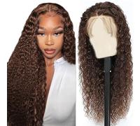 Hxxcoup Human Hair Wig Water Wave Perruque Cheveux Humain 5X5 Lace Front Perruque Femme Naturelle Brésilien #4 Chocolate 100% Unprocessed Brazilian Virgin Hair Glueless Wear and Go 30 Pouce