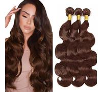 Hxxcoup Lot de 3 trames de cheveux humains ondulés bruns 71,1 cm, 76,2 cm, 76,2 cm, 81,3 cm, #4, chocolat, double trame, cheveux brésiliens vierges non traités, sans odeur, sans nœuds
