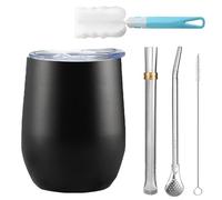 HXXWEUS Acier Inoxydable Tasse à Maté, 360 ML Set de Gobelets à Maté, Réutilisable Gobelet à Maté Moderne, avec Éponge Brosse de Nettoyage et Paille à Maté, pour Vin Rouge, Thé, Cola(Noir)