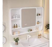HXYhydrypd Armoire Salle de Bain, Armoire Salle de Bain Rangement, Support de Rangement pour Cosmétiques, Interrupteur Tactile Intelligent, Fente pour Serviettes en Papier(White)