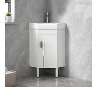HXYhydrypd Meuble-lavabo de Salle de Bain au Sol avec Lavabo en Céramique, Lavabo d'angle, Meuble Salle de Bain avec Vasque, Meubles de Salle de Bain pour Petit Espace(38cm/15in)