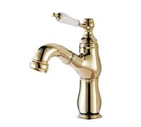 HXYhydrypd Mitigeur Salle de Bain Monotrou à Poignée Unique avec Douchette Extractible, Mitigeur Lavabo en Laiton pour Camping-Car, Ferme Moderne, Cuisine(Gold)