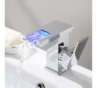 HXYhydrypd Robinet Salle Bain à LED 1 Trou, 3 Couleurs Changeantes, Mitigeur Lavabo Moderne à Poignée Unique et Pièces pour Buanderie, Cuisine(Silver,12.5cm/4.9in)