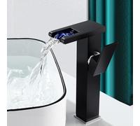 HXYhydrypd Robinet Salle Bain à LED 1 Trou, 3 Couleurs Changeantes, Mitigeur Lavabo Moderne à Poignée Unique et Pièces pour Buanderie, Cuisine(Black,23cm/9.1in)