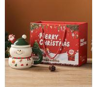 HXYhydrypd Tasse Céramique de Noël, Mug Bonhomme de Neige avec Couvercle | Gobelet Festif Original en Céramique Lisse, Idéal pour Cacao Chaud, Usage Quotidien Maison-bureau et Cadeau de Noël(White-2)