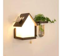 HXYSXHJUO Applique Murale en Verre avec Interrupteur à chaînette, Design en Forme de Maison, Style Ferme, Fixation Murale en Bois pour intérieur, Compatible avec Douille E27
