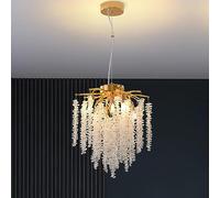 HXYSXHJUO Lustre Moderne en Cristal, Branches d'arbre, Pendentif Rond doré en Forme de Goutte de Pluie, avec Pompon, Suspension pour Chambre, Salon, Salle à Manger, entrée, diamètre 30 cm.
