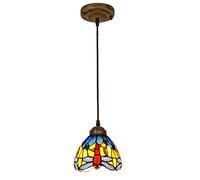 HXYSXHJUO Suspension Miniature Style Tiffany en Forme de Libellule Rouge de 15 cm, idéale pour Un îlot de Cuisine. Abat-Jour en vitrail Bleu-Orange Fait Main. Plafonnier Vintage, Douille E27