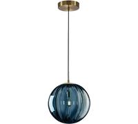 HXYSXHJUO Suspension Moderne en Verre Globe Bleu pour îlot de Cuisine, luminaire Suspendu doré brossé, Lampe rétro Style Milieu du siècle, Rayures Vintage