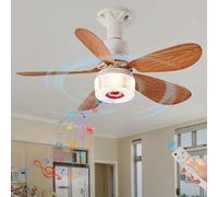 HXYSXHJUO Ventilateur de Plafond RGB 52 cm avec éclairage, Douille E27, 3 Vitesses, variateur, télécommande et Lecteur MP3 Bluetooth, idéal pour Chambre et Salon - Finition Bois