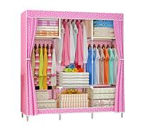 HXZJUIKL Armoire en toile pliable avec rail de suspension, étagères pour chambre à coucher, blanc, 105 x 46 x 156 cm