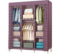 HXZJUIKL Armoire portable en tissu avec support en bois massif pour chambre à coucher, tissu simple, 168 x 130 cm