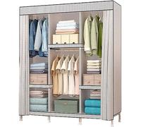 HXZJUIKL Armoire portable en tissu avec support en bois massif pour chambre à coucher, tissu simple, 168 x 130 cm