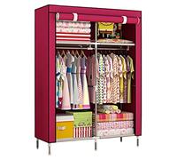 HXZJUIKL Armoire portable en toile avec penderie, étagères, salon, rouge, 90 x 46 x 168 cm