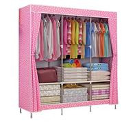 HXZJUIKL Armoire portable en toile avec rail de suspension, housse en tissu, organiseur de rangement pour vêtements, chaussures, rose, 129 x 45 x 167 cm