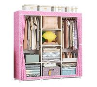 HXZJUIKL Armoire portable en toile, organiseur de rangement pour vêtements en tissu avec rail de suspension, étagères, salon, B-118 x 45 x 165 cm