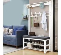 HXZJUIKL Banc à chaussures avec support à chaussures - Cadre en métal - Porte-manteau avec crochets doubles et banc pour entrée, chambre à coucher, couloir - 100 x 33 x 172 cm (F 100 x 33 x 172 cm)