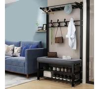 HXZJUIKL Banc à chaussures avec support à chaussures - Cadre en métal - Porte-manteau avec crochets doubles et banc pour entrée, chambre à coucher, couloir - 100 x 33 x 172 cm (C 100 x 33 x 172 cm)