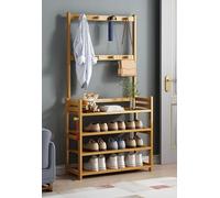 HXZJUIKL Banc à chaussures en bambou avec cintre à vêtements et support de chapeau pour entrée, armoire de rangement à chaussures pour couloir, étagère à chaussures organisateur pour placard (A 90 cm)