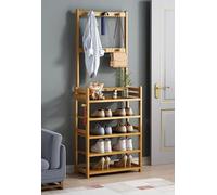 HXZJUIKL Banc à chaussures en bambou avec cintre à vêtements et support de chapeau pour entrée, armoire de rangement à chaussures pour couloir, étagère à chaussures organisateur pour placard (A 70 cm)