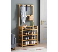 HXZJUIKL Banc à chaussures en bambou avec cintre à vêtements et support de chapeau pour entrée, meuble de rangement à chaussures pour couloir, étagère à chaussures organisateur pour placard (A 50 cm)