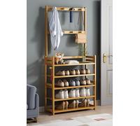 HXZJUIKL Banc à chaussures en bambou avec cintre et support de chapeau pour entrée, meuble de rangement à chaussures pour couloir, étagère à chaussures organisateur pour placard (B 50 cm)