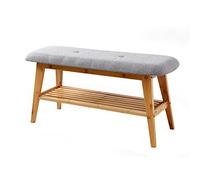 HXZJUIKL Banc à chaussures en bambou avec coussin rembourré à 2 niveaux pour rangement d'entrée et couloir (B 90 cm)
