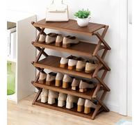 HXZJUIKL Banc à chaussures, pliable en bambou, étagère à chaussures, organiseur de chaussures réglable pour entrée, couloir, balcon, présentoir à chaussures multicouche (5 étages, bleu sarcelle