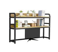 HXZJUIKL Bibliothèque/bibliothèque de Bureau à 2 Niveaux - Petite bibliothèque de Bureau, bibliothèque de Bureau d'ordinateur en Bois et en métal, étagère de Bureau d'ordinateur Industriel,