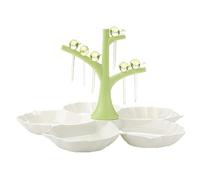 HXZJUIKL Corbeille à fruits en plastique, assiette à fruits créative, assiette à fruits avec fourchette à fruits, assiette de fruits type fleur, plateau de fruits secs (vert)