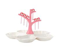 HXZJUIKL Corbeille à fruits en plastique, assiette de fruits créative avec fourchette pour fruits, assiette de fruits type fleur, plateau de fruits secs (Rose)