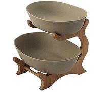 HXZJUIKL Présentoir à fruits, plateau en bois à double couche pour salon, plateau pour stocker des collations et des fruits, plateau pour collations et pains (faïence marron L)