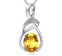 HXZZ Collier avec pendentif en argent sterling avec pierre précieuse naturelle topaze améthyste grenat péridot citrine argent sterling cadeau d'anniversaire pour épouse maman, Moyen, Gemme, Citrine