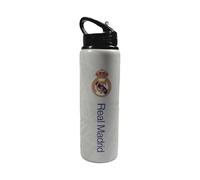 Hy-Pro Bouteille en aluminium sous licence officielle Real Madrid CF - 750 ml, paille pliable intégrée, étanche, légère, excellente idée cadeau de football