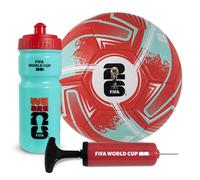 Hy-Pro Coffret cadeau sous licence officielle Coupe du Monde de la FIFA 2026 - Ballon taille 5 avec pompe de football et flacon de 500 ml - Cadeaux pour garçons et filles - Rouge et cyan