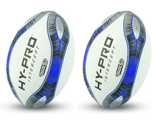 Hy-Pro Intercept Ballon de Rugby Taille 5 - Ballon de Rugby en Caoutchouc de qualité supérieure avec Surface à Picots - Ballon d'entraînement Durable pour Clubs et Jeux de Loisirs (Lot de 2)