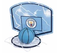 Hy-Pro Mini panier de basket Manchester City sous licence officielle - Ensemble de basket-ball d'intérieur avec panneau arrière, bord et balle - Mini panier à ballon pour chambre d'enfant avec logo et