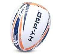 Hy-Pro Rebound Rugby Ball Size 4&5 - Synthetic Rubber, Dual Grain Grip, Hand Stitched, Durable Latex Bladder - Ideal for Passing & Handling Skills Training, White/Blue/Orange